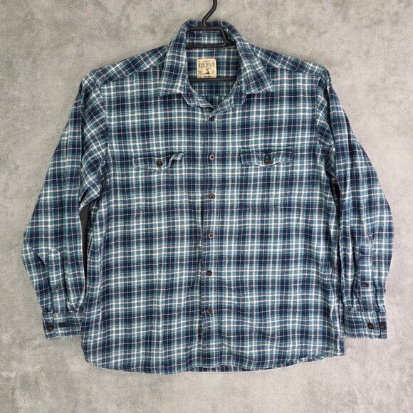 Mens Red Head Blue White Plaid Flannel Shirt Button Down Long Sleeve Size XL - Picture 2 of 8